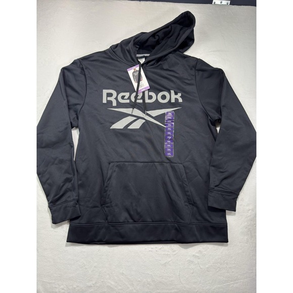 Reebok Other - Reebok Hoodie Mens 2XL Black Logo Graphic Fleece Pullover Sweatshirt Athletic
